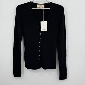 Kilte Collection The Katherine Rib Knit Cardigan size 1 S Black Rayon